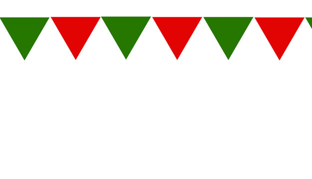 Banderines de color verde y rojo, representando el 16 de septiembre, día de la independencia de México.