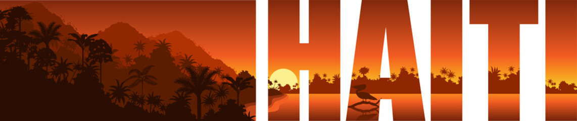 vector panorama of Haiti with beach and pelican