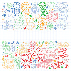 School, kindergarten with cute vector children. Dancing, singing, painting, online education. Creativity and imagination.