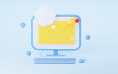 Notification envelope in computer. 3d rendering.