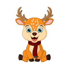 Cartoon little christmas deer sitting