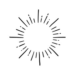 Line doodle ray, sparkle, sunburst. Hand drawn sketch style sunshine, starburst. Vector illustration.