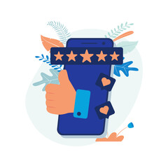 Illustration concept of feedback. smartphone, mobile app, rating, review, feedback. Flat illustration vector suitable for many purposes.
