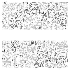 Children play with toys in the kindergarten. Kids playground. Education, creativity, imagination.