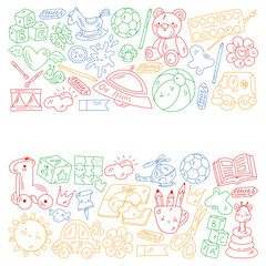 Children play with toys in the kindergarten. Kids playground. Education, creativity, imagination.