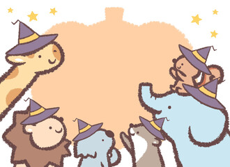 動物たちとハロウィンのカボチャのフレーム