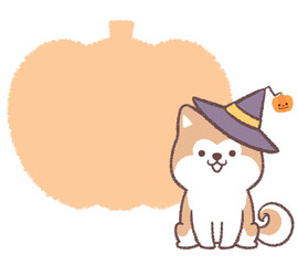 秋田犬とハロウィンのカボチャのフレーム