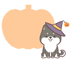 黒柴犬とハロウィンのカボチャのフレーム