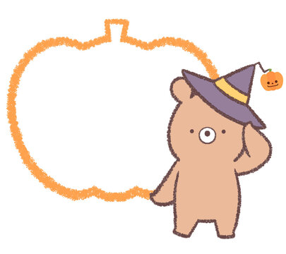 halloween bear wearing witch hat and pumpkin clip art preview