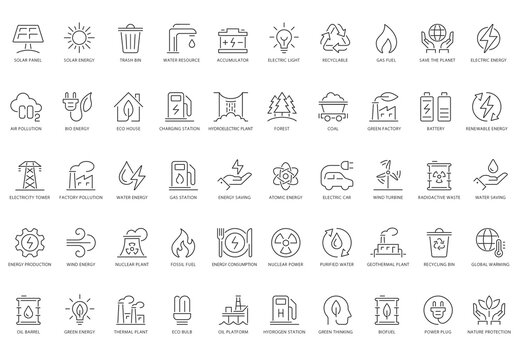 Energy and Ecology Line Icon Set