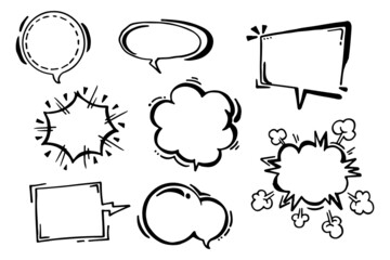 Hand drawn set of speech bubbles isolated . Doodle set element. Vector illustration.