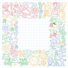 Children play with toys in the kindergarten. Kids playground. Education, creativity, imagination.