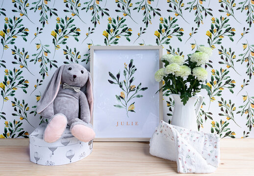 Frame and Wallpaper Baby Room Mockup
