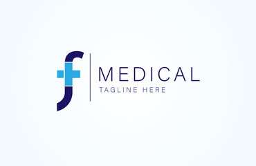 Medical logo, letter F with medical cross icon inside, flat  logo design template, vector illustration