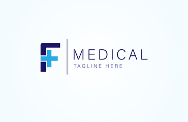 Medical logo, letter F with medical cross icon combination, cross logo design template, vector illustration