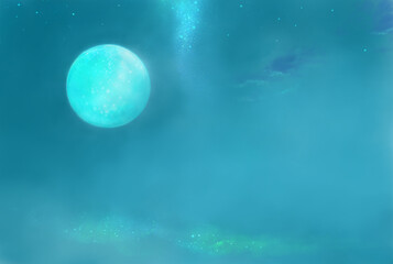 Obraz na płótnie Canvas 満月と夜空の風景イラスト