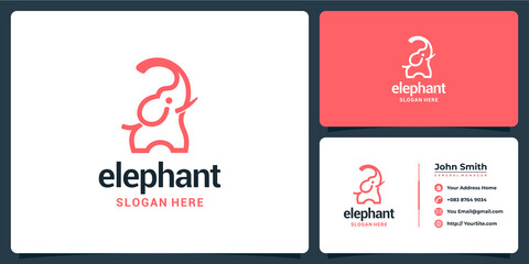 Elephant cute monoline logo design