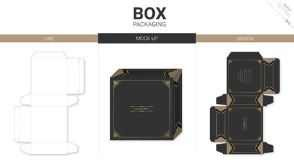 Box packaging and mockup die cut template blask retro gold - obrazy, fototapety, plakaty