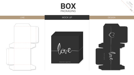 Box packaging and mockup die cut template black love