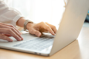 work using computer hand typing laptop keyboard contact us.student study learning education online.adult professional people chatting search at office.concept for technology device business