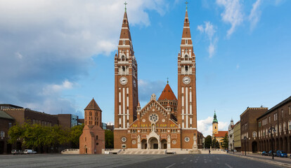 Naklejka premium View on Cathedral in hungarian city Szeged outdoors.