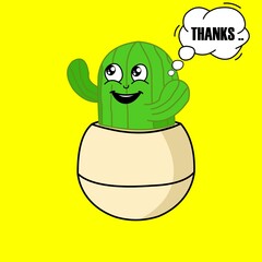 vector illustration of a cactus planted in a pot with a grateful expression, cactus mascot icon