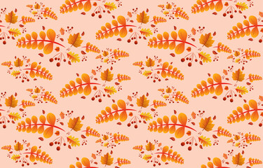 seamless pattern Autumn background with leaves golden yellow. fall concept,For wallpaper, postcards, greeting cards, website pages, banners. Vector illustration