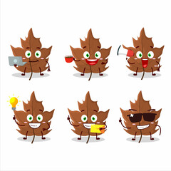 Maple dried leaf cartoon character with various types of business emoticons