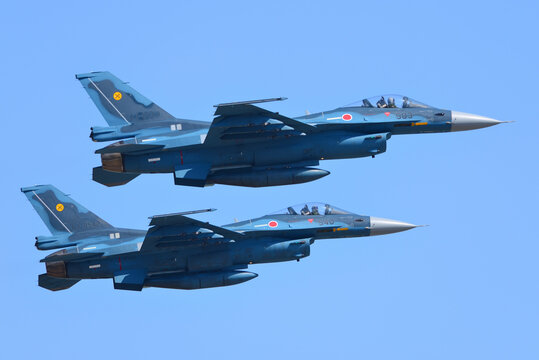 Fukuoka, Japan - April 14, 2014:Japan Air Self-Defense Force Mitsubishi F-2A multirole fighter.