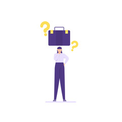 illustration of a female job applicant who is confused to find a job. unemployment, inquiries, looking for work. work bag. flat cartoon style. vector design