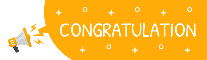 Congratulations lettering banner with megaphone icon.