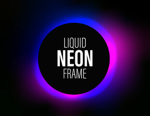 Modern trendy black round frame with liquid neon gradient glowing edges. Northern lights effect. Fluid. Place for your text. Color motion. 