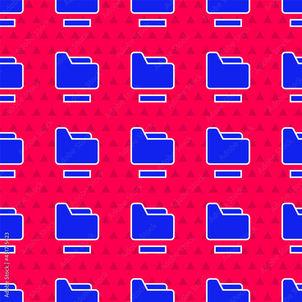 Poster blue document folder icon isolated seamless pattern on red background. accounting binder symbol. boo