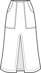 A line skirt with pockets fashion flat sketch vector illustration