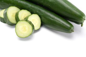 Slices of japanese cucumber isolated on white background. Healthy food