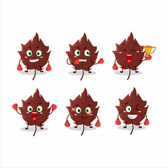 A sporty brown autumn leaf boxing athlete cartoon mascot design