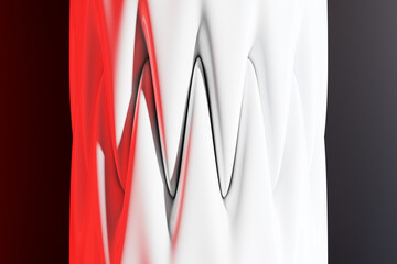 3d illustration of a wavy gate. Cartoon fangs. Abstract mesh of interwoven wave whites.