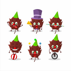 Cartoon character of brown autumn leaf with various circus shows