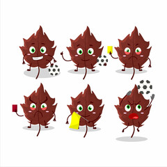 Fototapeta premium Brown autumn leaf cartoon character working as a Football referee