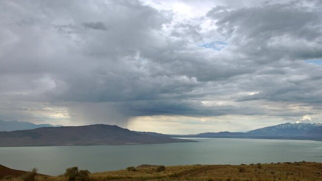 Time lapse of rain storm moving over Utah Valley looking from West Mountain over Utah Lake.