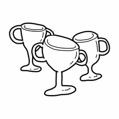 winner trophy championship lineart vector illustration icon design template with doodle hand drawn style for competition award and print coloring book