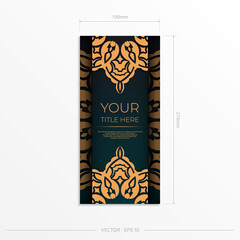 Presentable vector design of a postcard in dark green color with arabic ornaments. Stylish invitation with vintage patterns.