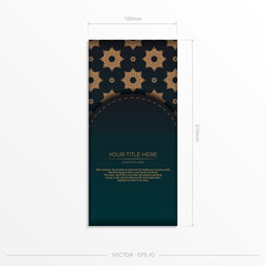 Presentable vector design of postcard in dark green color with arabic patterns.