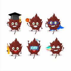 School student of brown autumn leaf cartoon character with various expressions