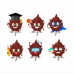 Fotobehang School student of brown autumn leaf cartoon character with various expressions © kongvector