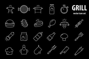 Grill, steak house, barbecue vector icon set.	