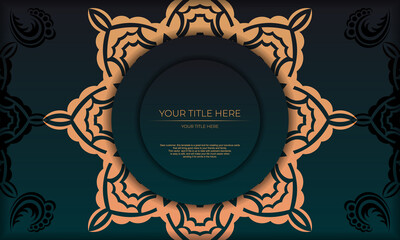 Print-ready invitation design with vintage ornaments. Dark green banner template with luxurious ornaments and place for your text.