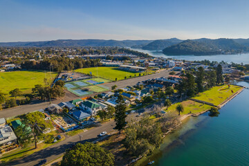 Afternoon aerial waterscape over the channel and Woy Woy