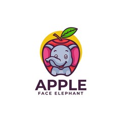 Vector Logo Illustration Apple Elephant Mascot Cartoon Style.