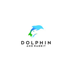 Obraz premium Dolphin and rabbit logo design. vector icon illustration character inspiration sign. negative space and dual meaning concept style